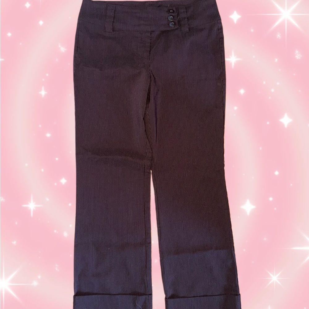 Y2K Miss 16 Office Siren Brown Trousers Pink Stripe Size 13